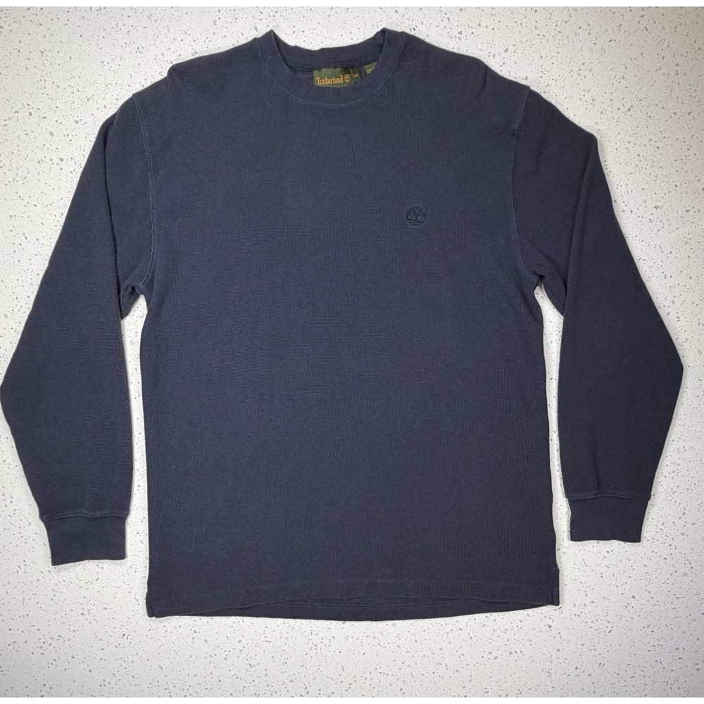 Timberland Navy Blue Knit Logo Pullover Sweatshirt Men's L Crew Neck Long Sleeve